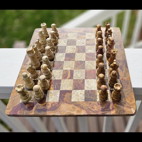 Marble chess set with storage stone chess set handmade chess 12 in chess board - Picture 5 of 15